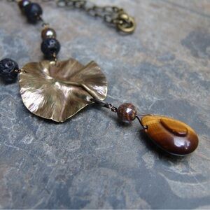 Tiger’s Eye Vintage Brass Necklace Handmade in USA.